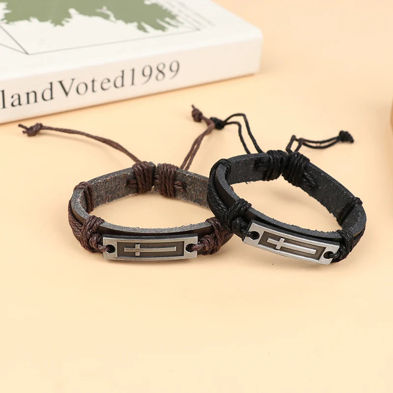 Vintage Cross Leather Rope Bracelet