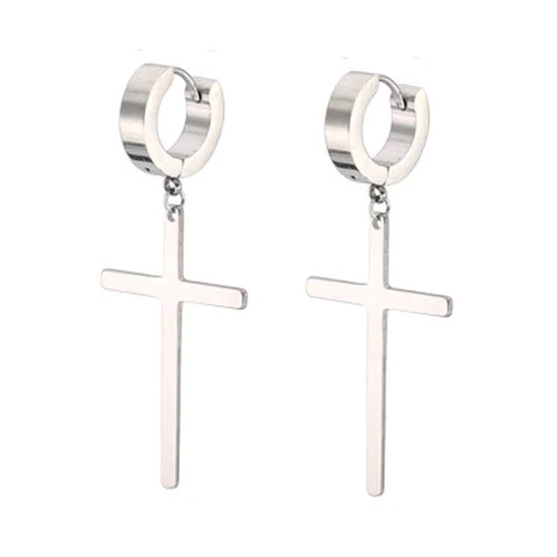 Stainless Steel Inverted Cross Stud Earrings