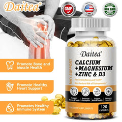 Daitea Calcium Magnesium Zinc Capsules Vitamin D3 helps support bones, teeth, heart, and enhance immune system function.