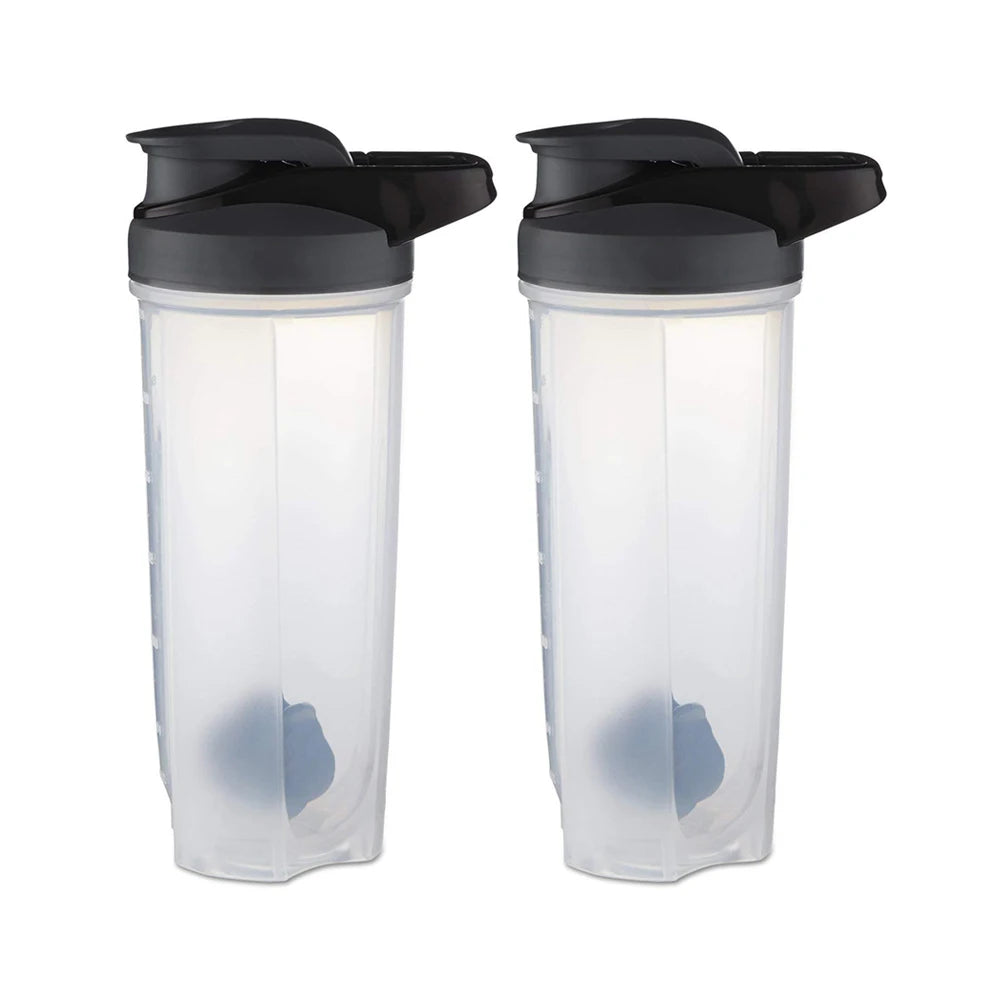 Two 28 oz FEB.WIND shaker bottles for protein shakes with black lids, spouts, handles, and blender balls are shown side by side on a white background. These chemical-free shaker cups offer quality design from Mainland China.