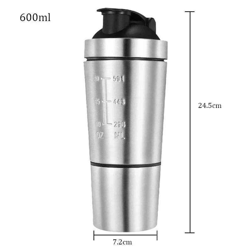 New Detachable Double Layer Stainless Steel Vacuum Whey Protein Powder Sports Shaker Water Bottle for Outdoor Use