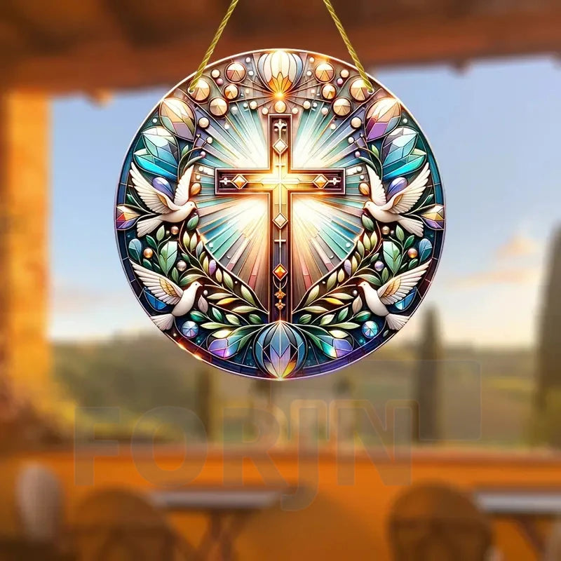 Christian Cross Suncatcher Hanging Decor