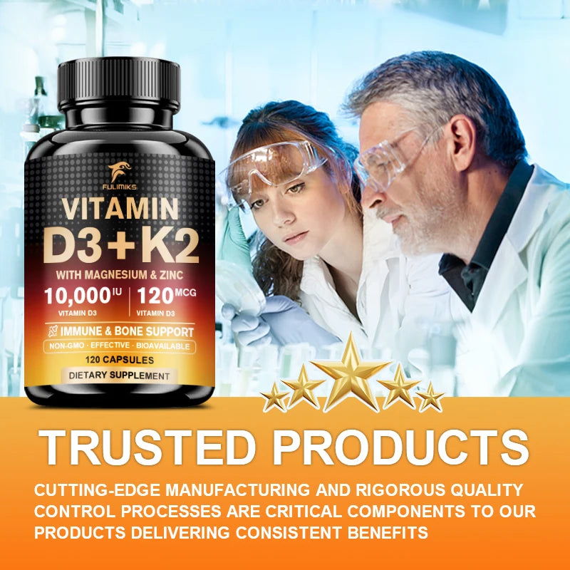 Fulimiks Vitamin D3 K2 Capsules, with Magnesium & Zinc, Support Bone & Dental, Heart, Cardiovascular Health, Immune Defense