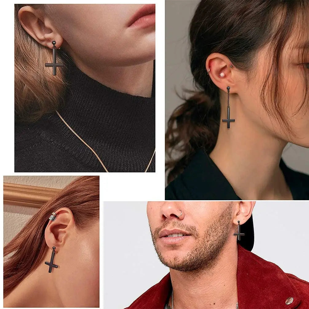 Stainless Steel Inverted Cross Stud Earrings