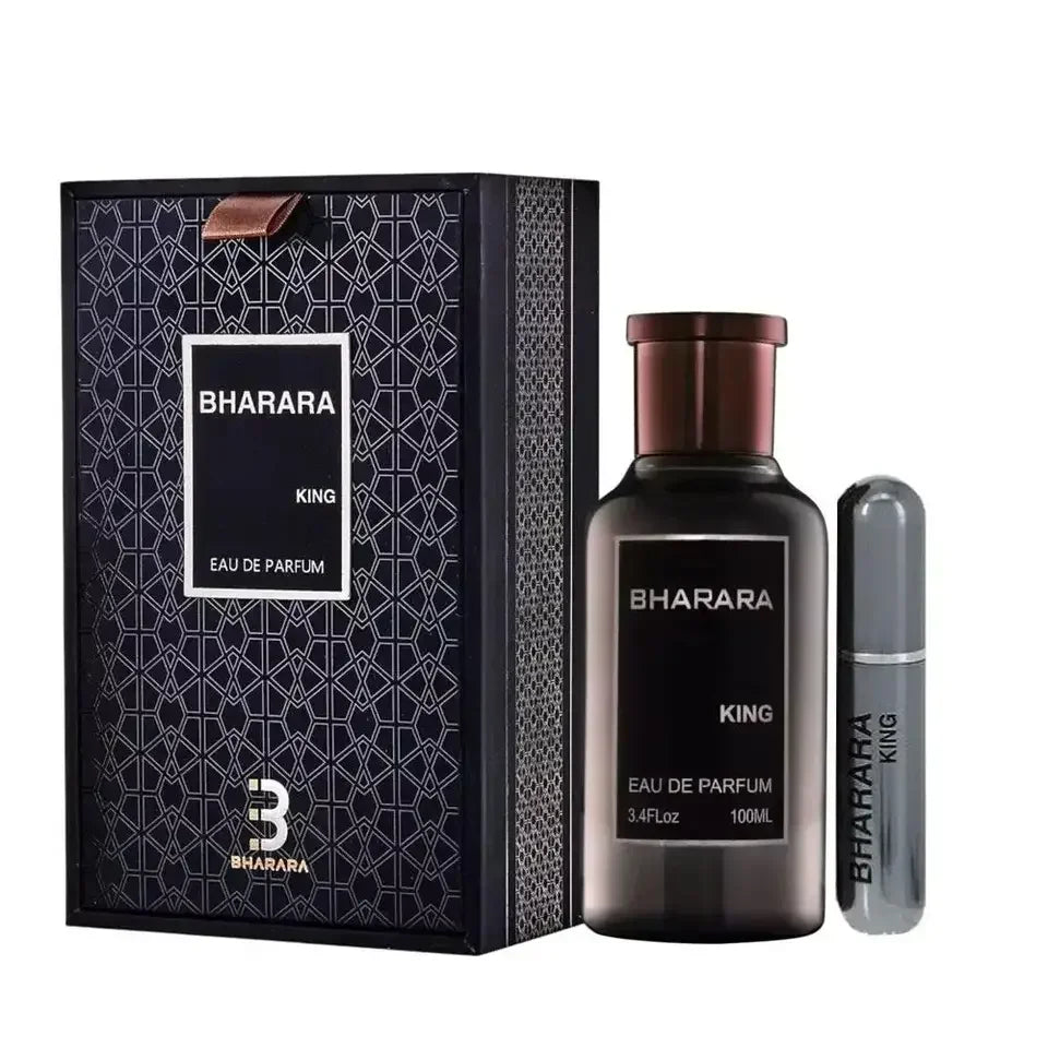 Experience the C2U Bharara King Eau De Parfum 100ML for Men, a high-end spray perfume sealed in a stylish gift box—3.4oz fragrance perfect for gifting or daily wear.