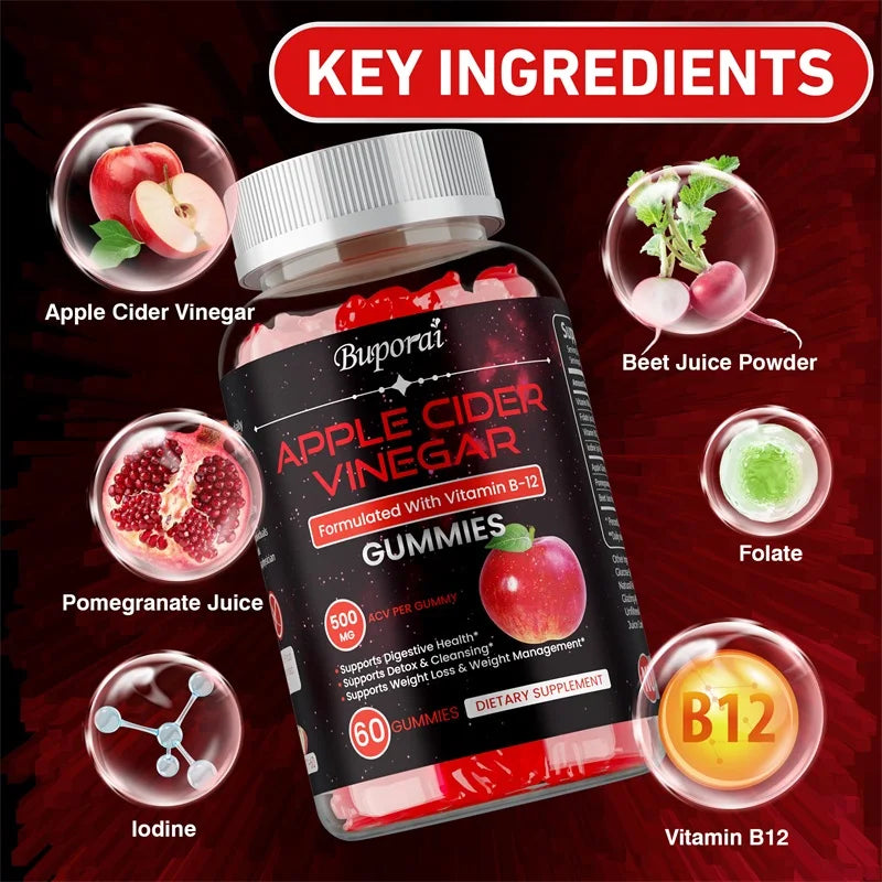 Apple Cider Vinegar Gummies - Promotes Digestive Health, Relieves Bloating and Constipation, Burns Fat, Weight Management