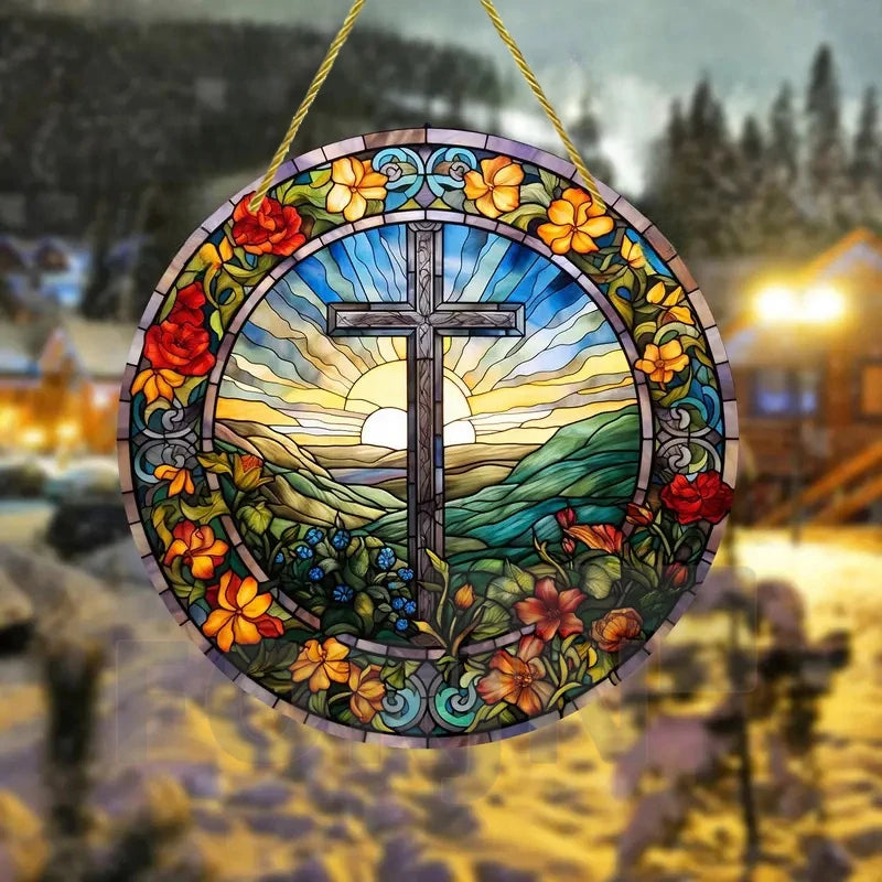 Christian Cross Suncatcher Hanging Decor