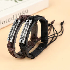 Vintage Cross Leather Rope Bracelet