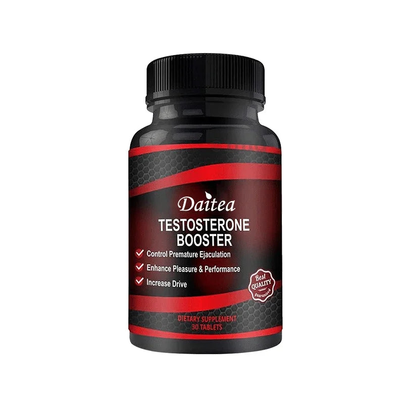 A black and red bottle labeled Muscle Builder Capsules, a dietary supplement supporting muscle mass increase, anabolic activity, and muscle development. Contains 30 unisex capsules.