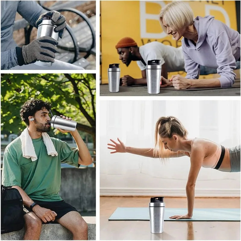 Stainless Steel Protein Powder Shaker Bottle With Steel Ball Leak Proof Gym Fitness Sport Whey Shakes Cup Fitness Sports Mug