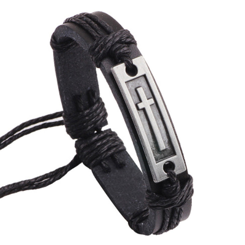 Vintage Cross Leather Rope Bracelet