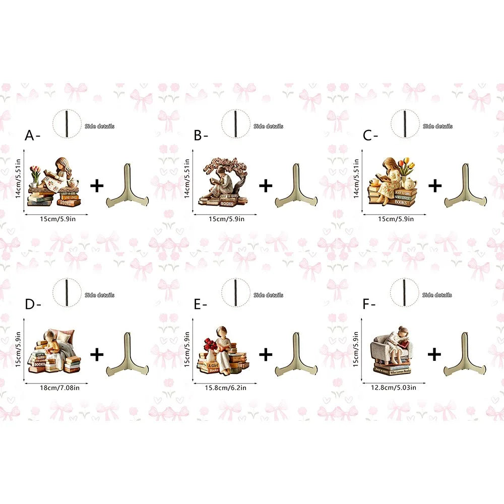 Reading Girl Wooden Bookshelf Decor