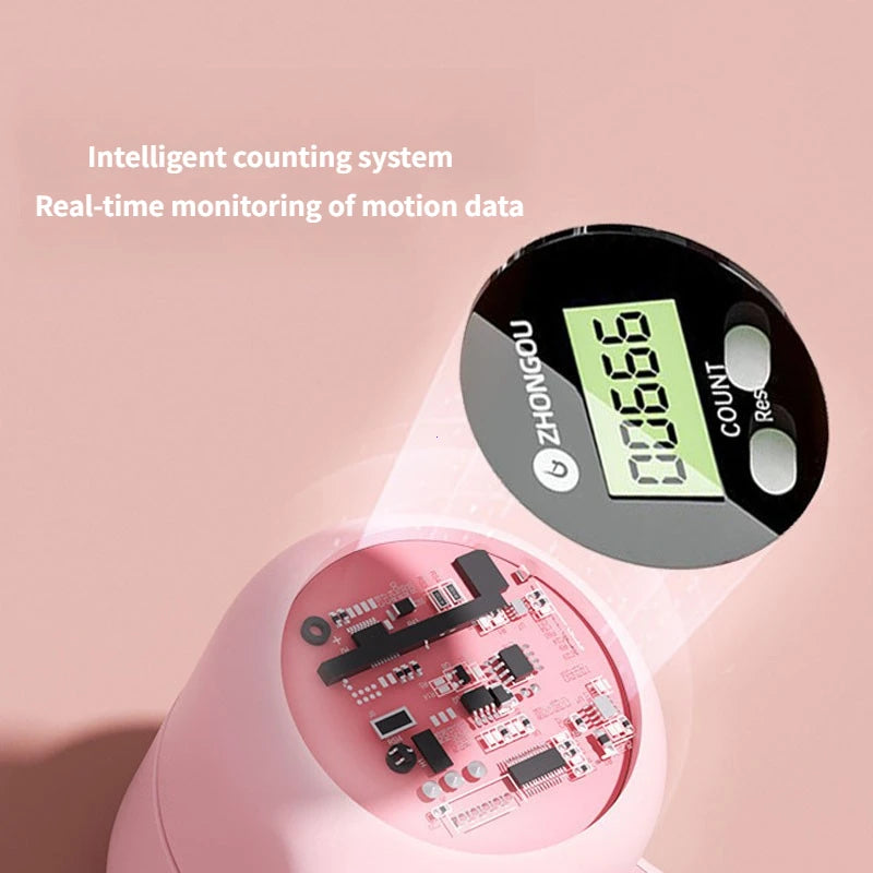 A ZHONGOU digital device shows 0566 above the Non-Slip Comfortable Pelvic Floor Muscle Trainer, with text: Intelligent counting system—real-time motion monitoring for leg, butt, and pelvic floor fitness training.