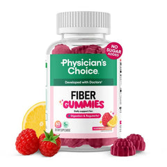 Physician's Choice Fiber Gummies for Digestive Health&Regularity-Raspberry Lemon Flavor Natural Chicory Root Prebiotic Fiber60CT