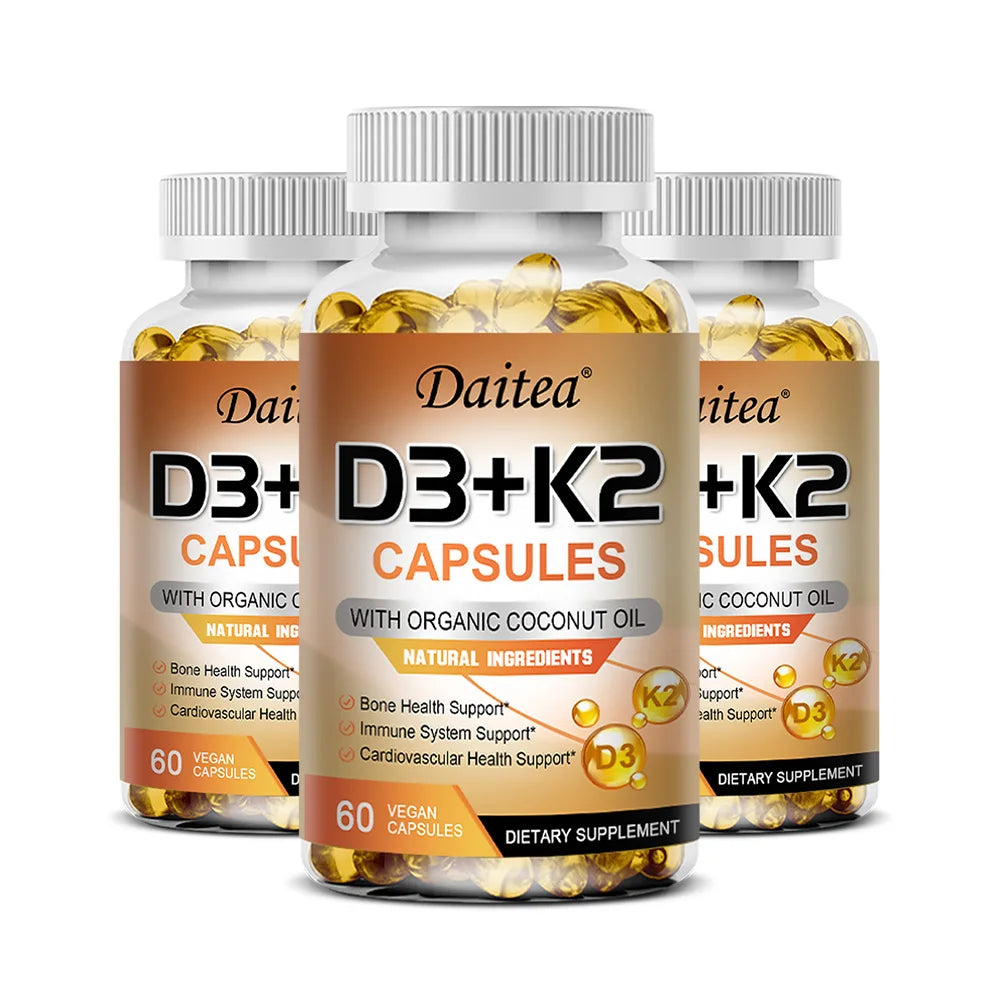 Vitamin D3 K2 Capsule - 5000 IU Vitamin D3 Promotes Strong Bones, Calcium Absorption, Teeth, Heart, Cardiovascular Health
