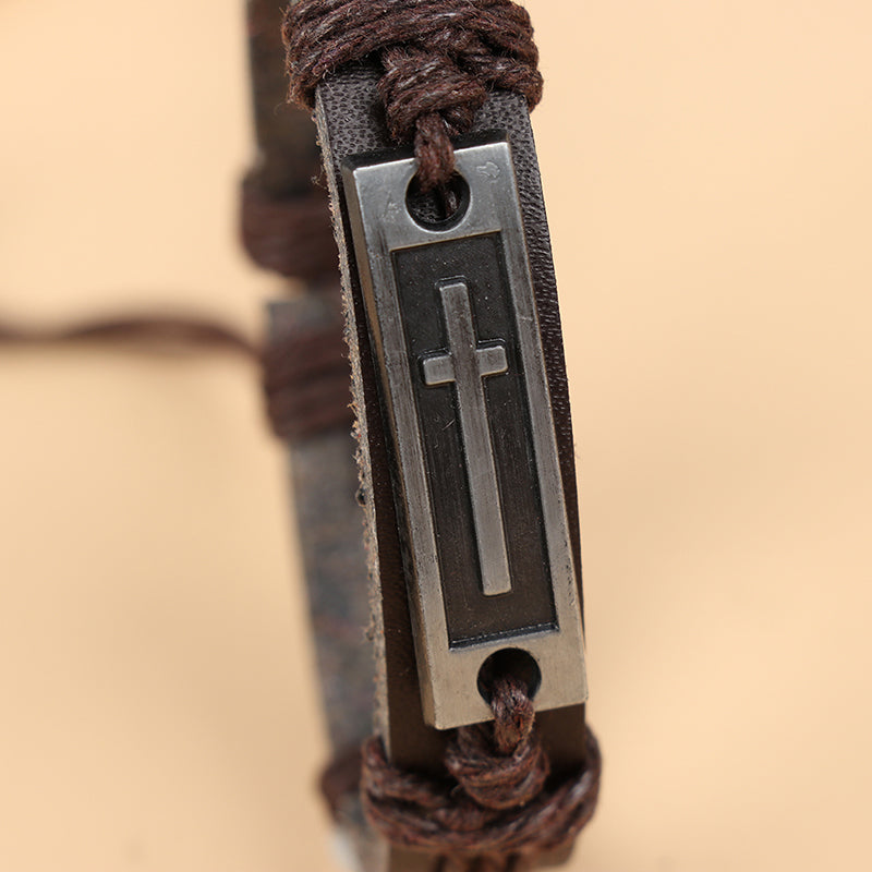 Vintage Cross Leather Rope Bracelet