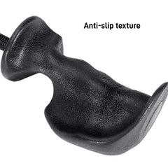 Close-up of the Tricep Rope with Ergonomic Handles shows its black, contoured grip attachment featuring a textured, anti-slip surface—ideal for strength training. "Anti-slip texture" appears in black text on a white background.