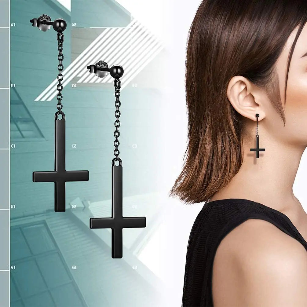 Stainless Steel Inverted Cross Stud Earrings