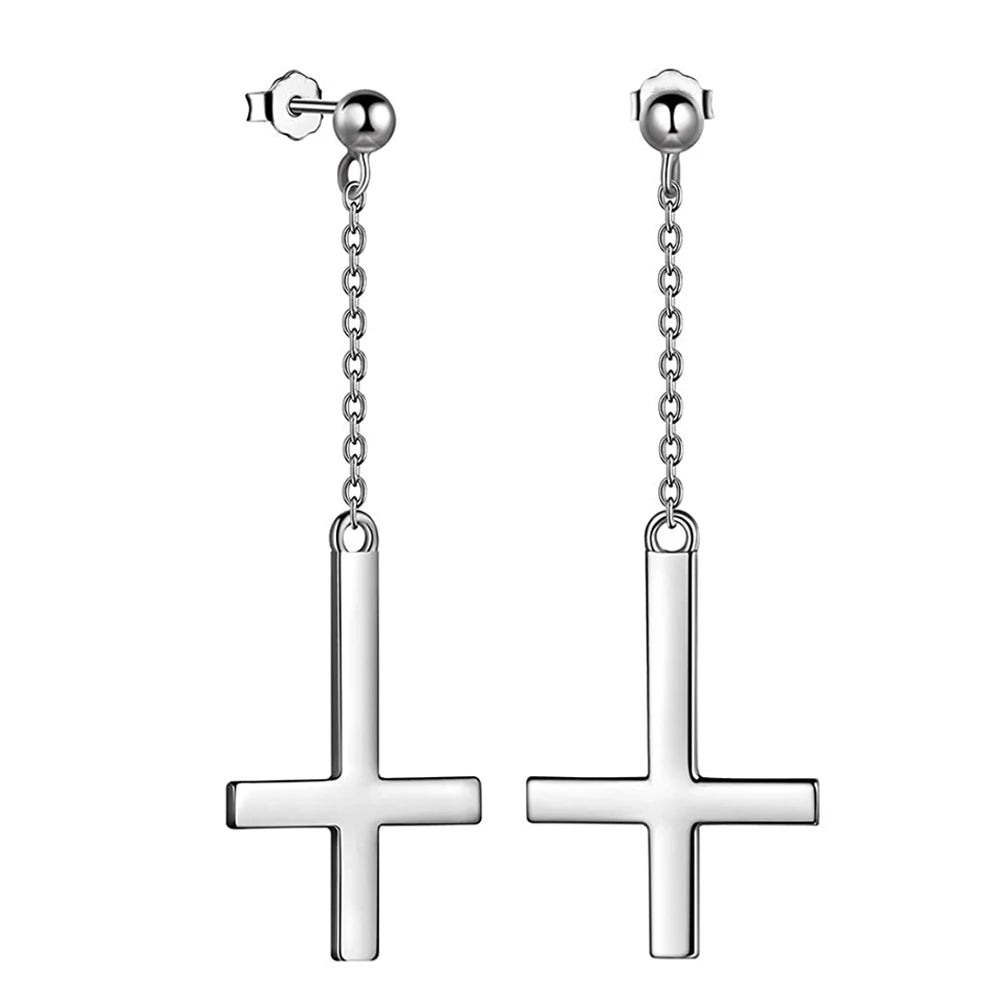 Stainless Steel Inverted Cross Stud Earrings
