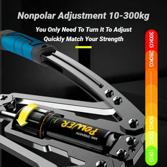A close-up of the Adjustable 22-440 Pounds Arm Exerciser, showing its hydraulic power and labeled strength range. Perfect for hand, chest, and shoulder muscle training—just turn to adjust. Text: Nonpolar Adjustment 22-440 lbs.
