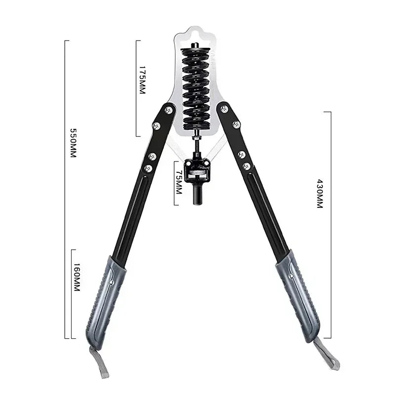 A Hydraulic Arm Strength Trainer Adjustable Multi-Function Training Strength Chest Muscle Arm Bar, black with labeled dimensions: 550mm tall, 430mm wide, part sizes of 175mm, 75mm, and 160mm. Features a spring arm for added stability.