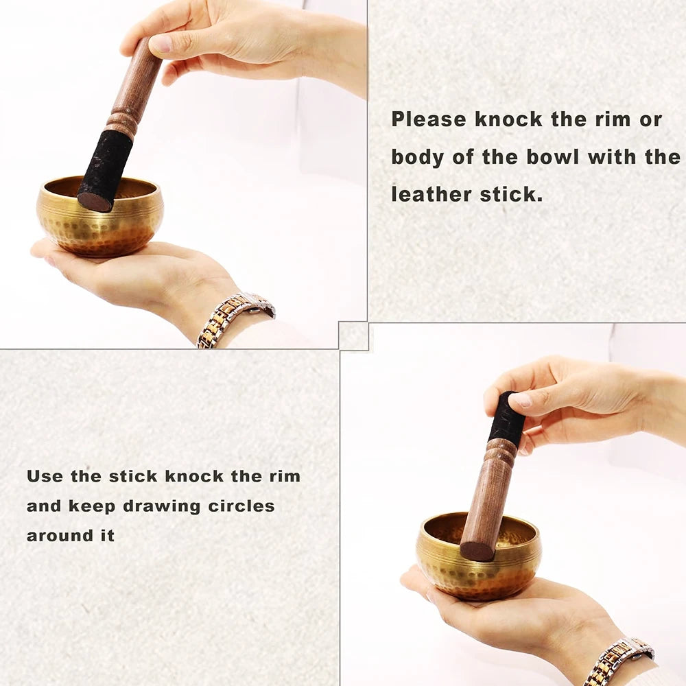 Handcrafted Brass Meditation Singing Bowl Set