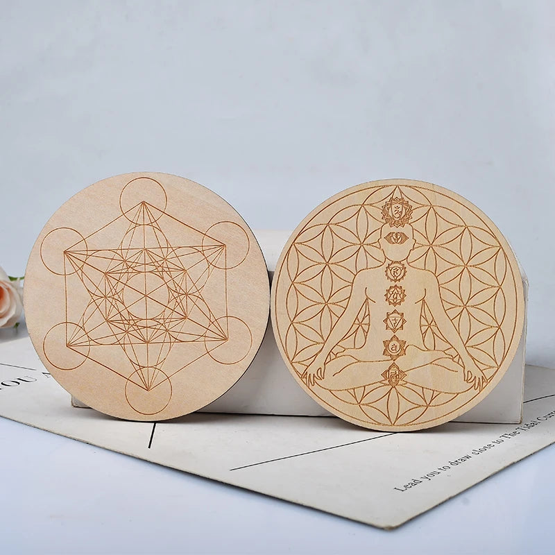 Seven Chakra Healing Stone Wood Plate