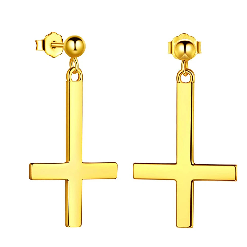 Stainless Steel Inverted Cross Stud Earrings