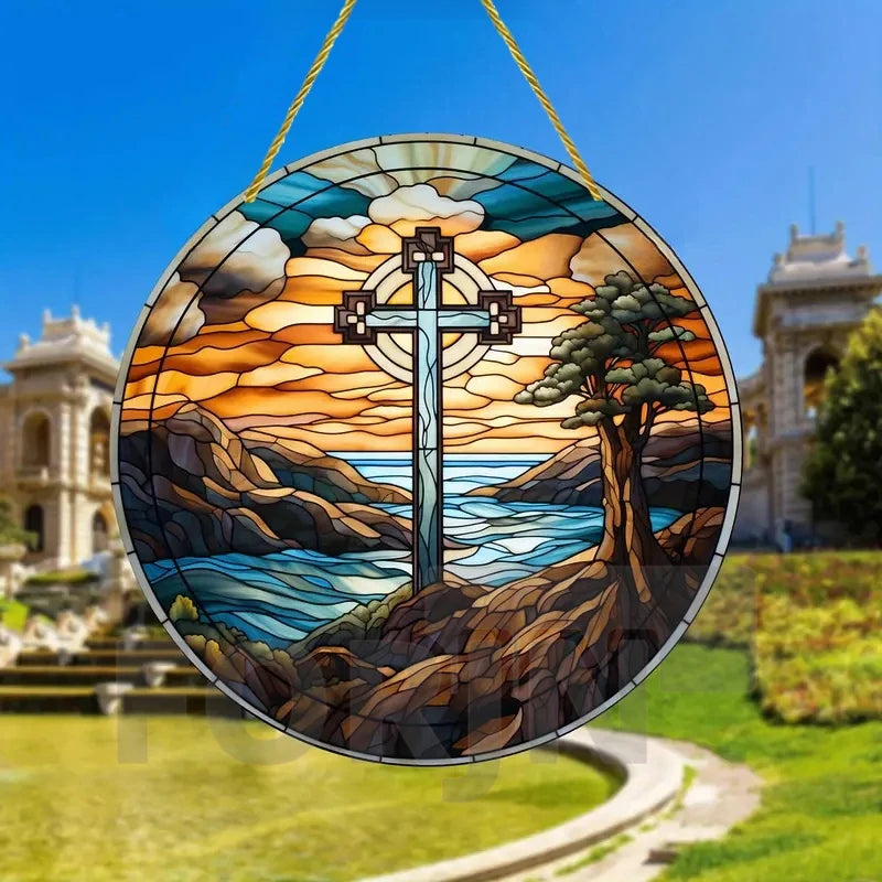 Christian Cross Suncatcher Hanging Decor