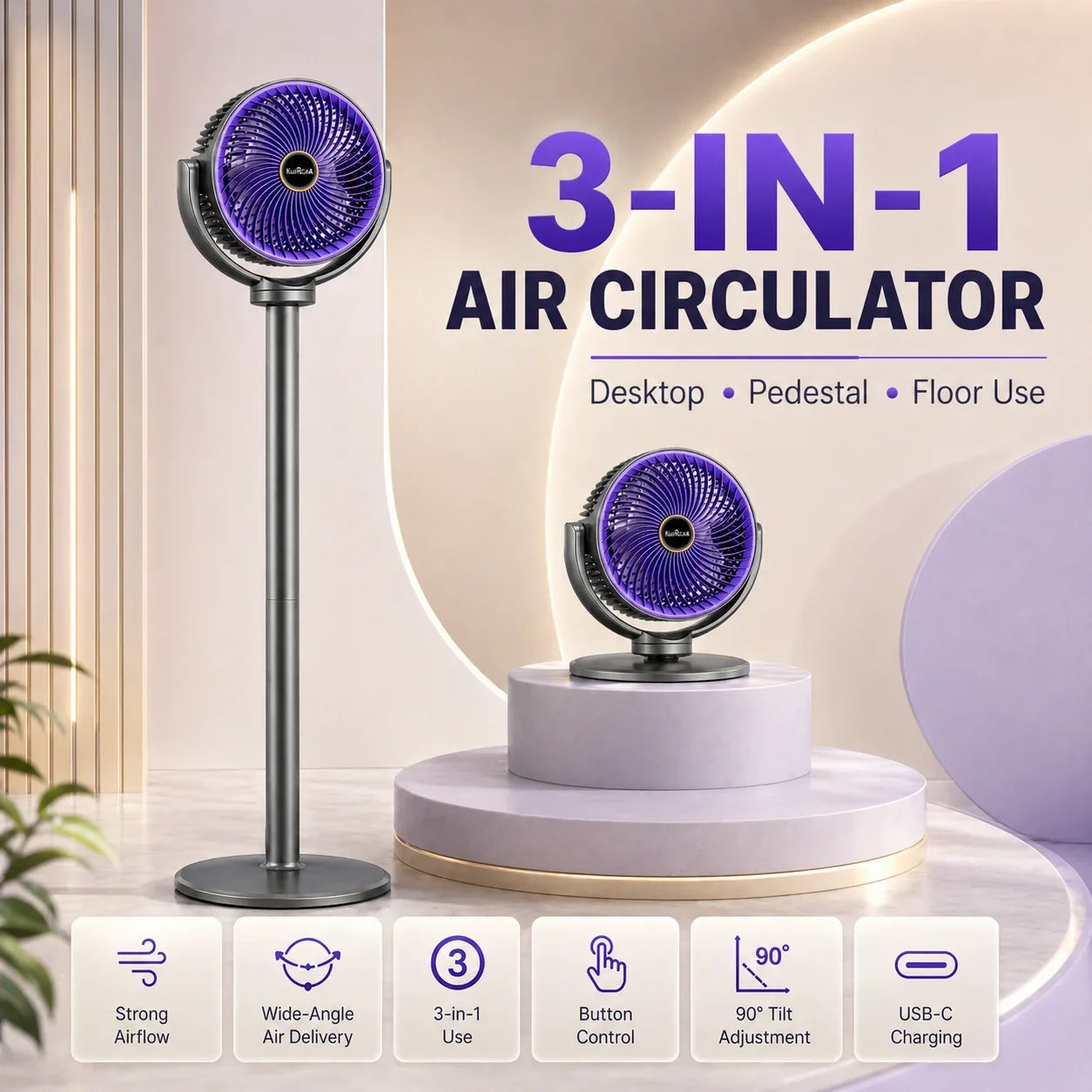 3-in-1 Portable Air Circulator Fan