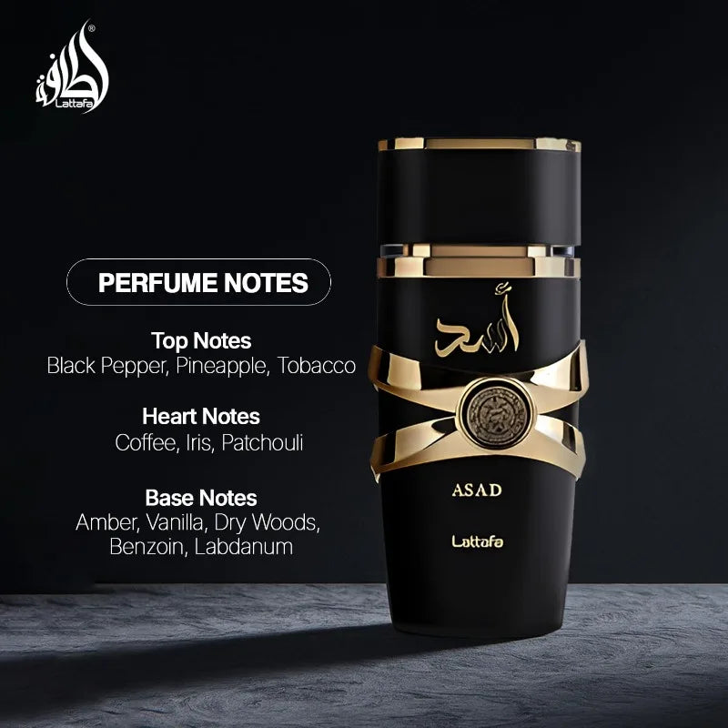 Lattafa Asad Eau de Parfum Spray 100 ml Parfums Arabes Originaux Parfum Oriental Durable Phéromones Parfum Cologne pour Hommes Cadeau