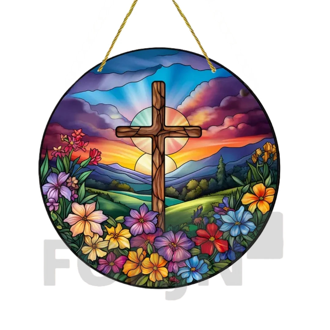 Christian Cross Suncatcher Hanging Decor