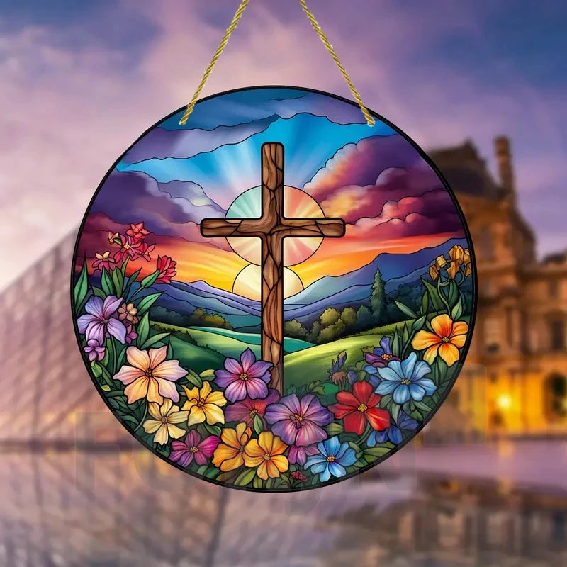Christian Cross Suncatcher Hanging Decor