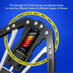 Twister Arm Exerciser – Adjustable 22-440lbs hydraulic power home chest expander for shoulder muscle training. Features a central dial and circular scale, shown on a blue background with fitness text—ideal for strength workouts.