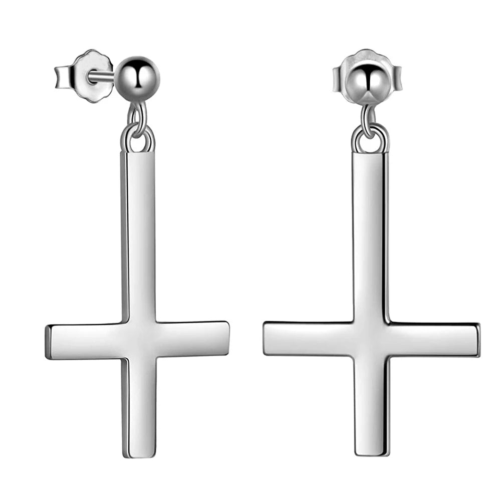 Stainless Steel Inverted Cross Stud Earrings