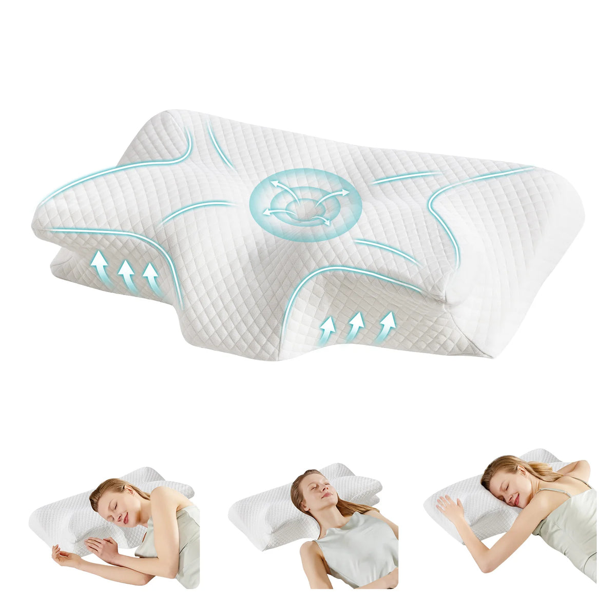 Showlu Well Nation ergonomic cervical neck pillow with memory foam and cooling pillowcase, designed for neck support and comfort