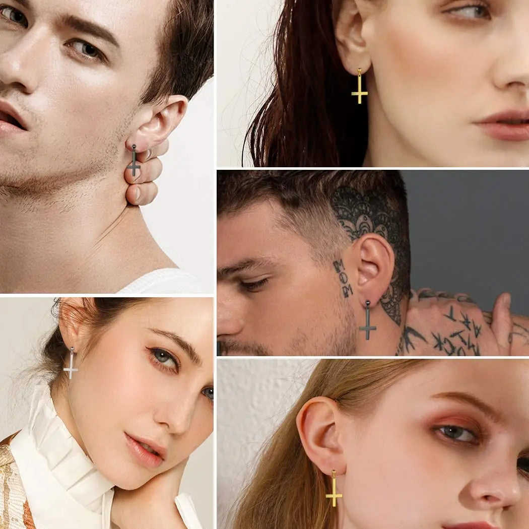 Stainless Steel Inverted Cross Stud Earrings