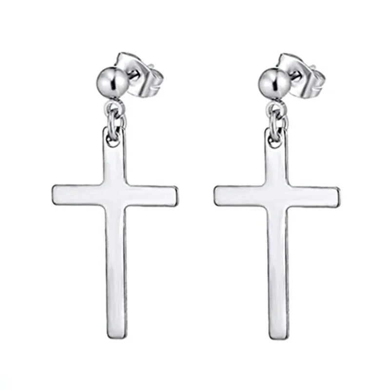 Stainless Steel Inverted Cross Stud Earrings