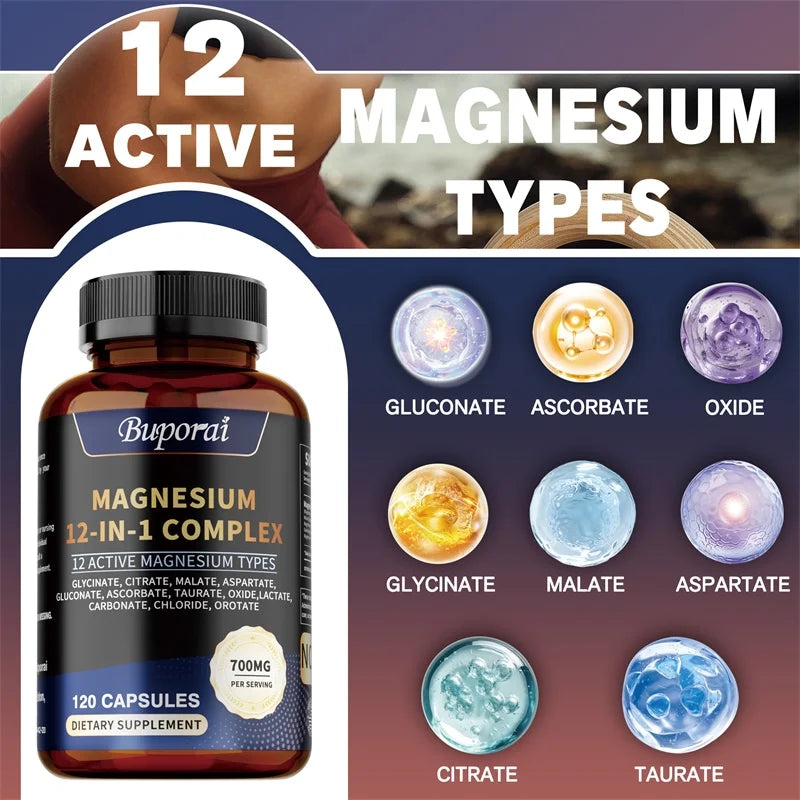 Magnesium Complex Capsules—Bone & Heart Health Supplement for sleep support, muscle relaxation, and stress relief. Your daily magnesium boost for wellness.