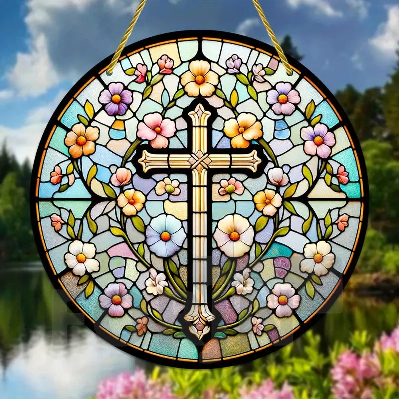Christian Cross Suncatcher Hanging Decor