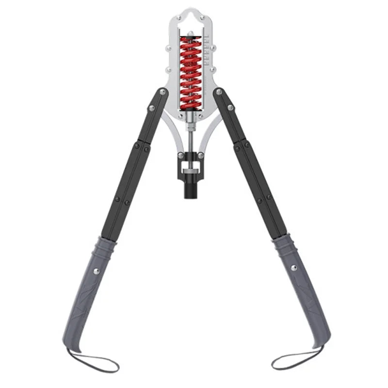 The Hydraulic Arm Strength Trainer is an adjustable, multi-function device with two black handles, a central metal frame, and a visible red spring for strength or resistance workouts.