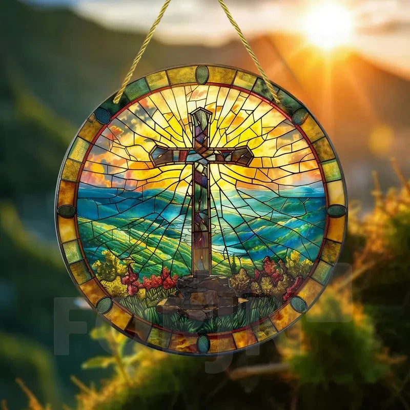 Christian Cross Suncatcher Hanging Decor