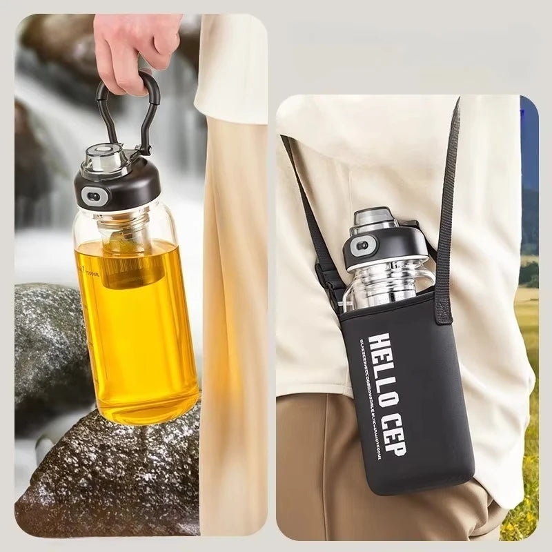 800/2500ml Large Glass Water Bottle with Lock Lid and Direct Drink Spout Reusable Sports Water Bottle for Gym Home Outdoor