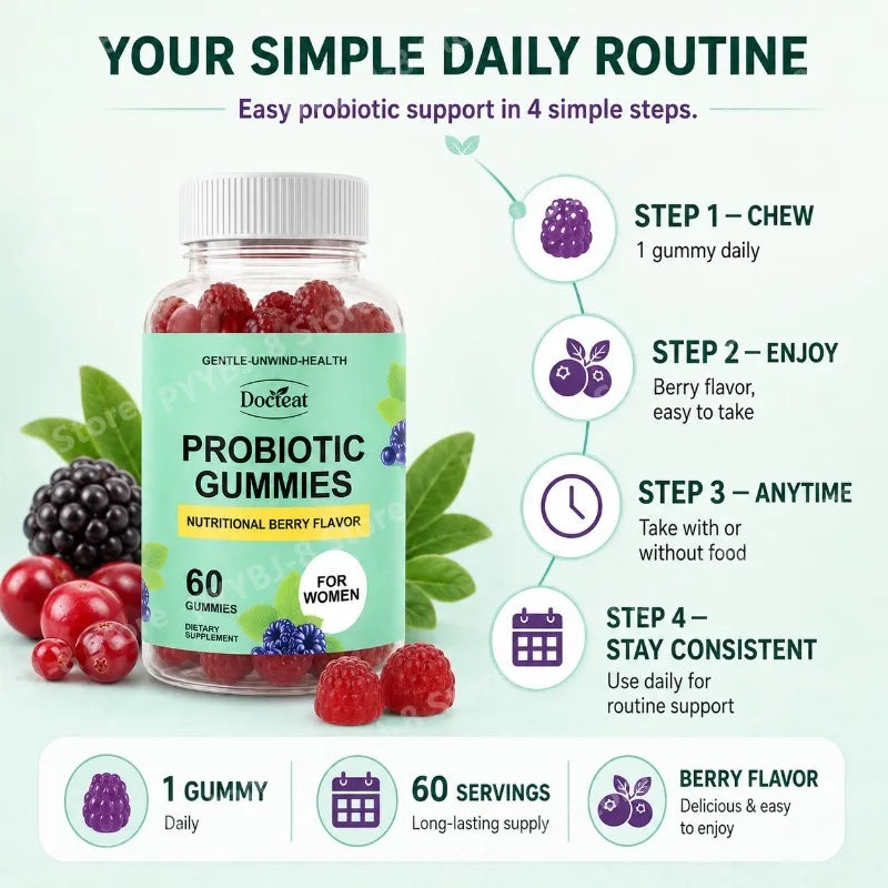Women Probiotic Gummies 60 Count with Prebiotics Vitamin B6+C and Zinc Supports Digestive Balance & Immune Function Health