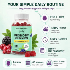 Women Probiotic Gummies 60 Count with Prebiotics Vitamin B6+C and Zinc Supports Digestive Balance & Immune Function Health