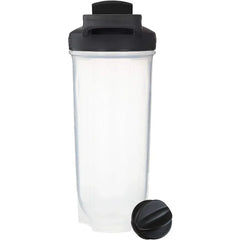 The 28 oz Shaker Bottle for Protein Shakes by FEB.WIND, with a black lid, separate black cap, handle, and ball blender whisk, crafted chemical-free in Mainland China, is shown against a white background.