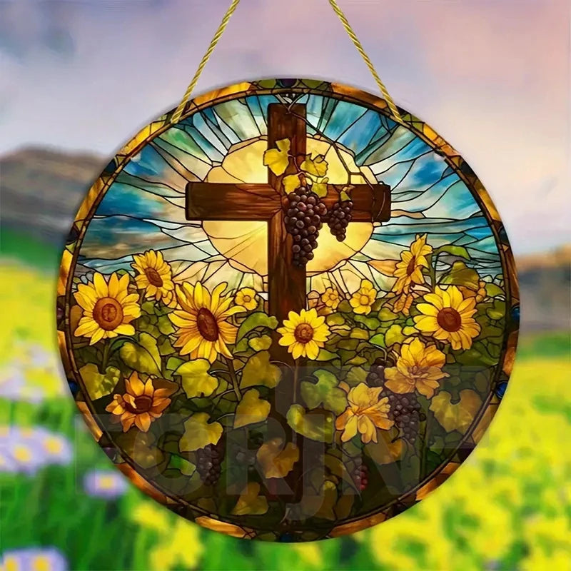 Christian Cross Suncatcher Hanging Decor