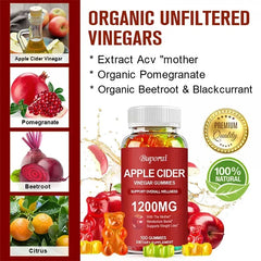 Apple Cider Vinegar Gummies 1200MG - Digestive Health Support Relieves Bloating and Constipation Burns Fat and Controls Weight
