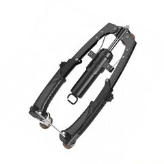 The 31BE Adjustable Hydraulic Power Chest Press Machine Arm Trainer with Counter Enduring is a black handheld tool featuring curved handles, a hydraulic cylinder, metal screws, and latch—perfect for strength training.