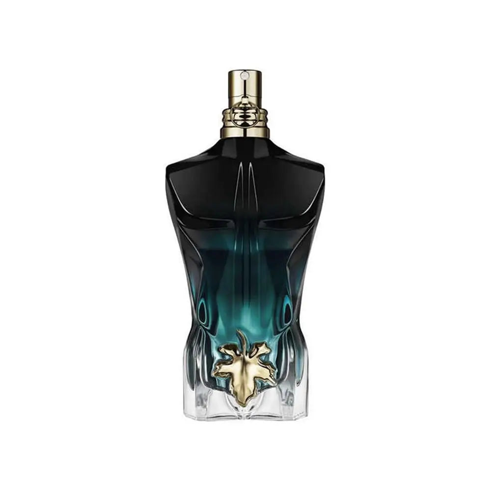 Jean Paul Gaultier Les Males De Le Beau Le Parfum Eau De Parfum (125ml) features a male torso-shaped bottle with a gradient black-teal design, gold chest detailing, and a metallic gold spray cap—an iconic collector's piece.
